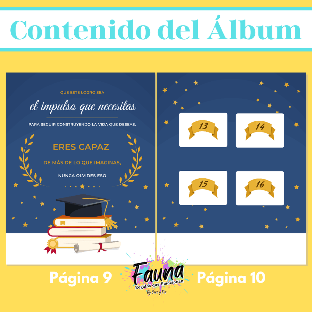Álbum de Láminas de Grado Personalizado con 18 Fotos - Fauna Regalos que emocionan