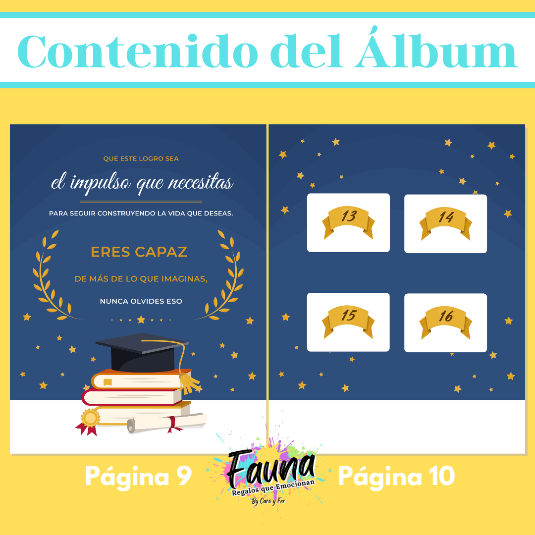 Álbum de Láminas de Grado Personalizado con 18 Fotos - Fauna Regalos que emocionan