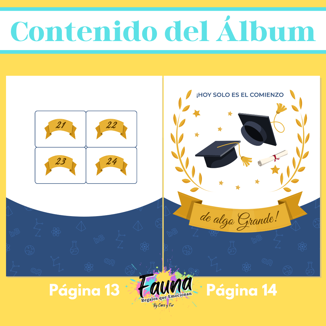 Álbum de Láminas de Grado Personalizado con 18 Fotos - Fauna Regalos que emocionan