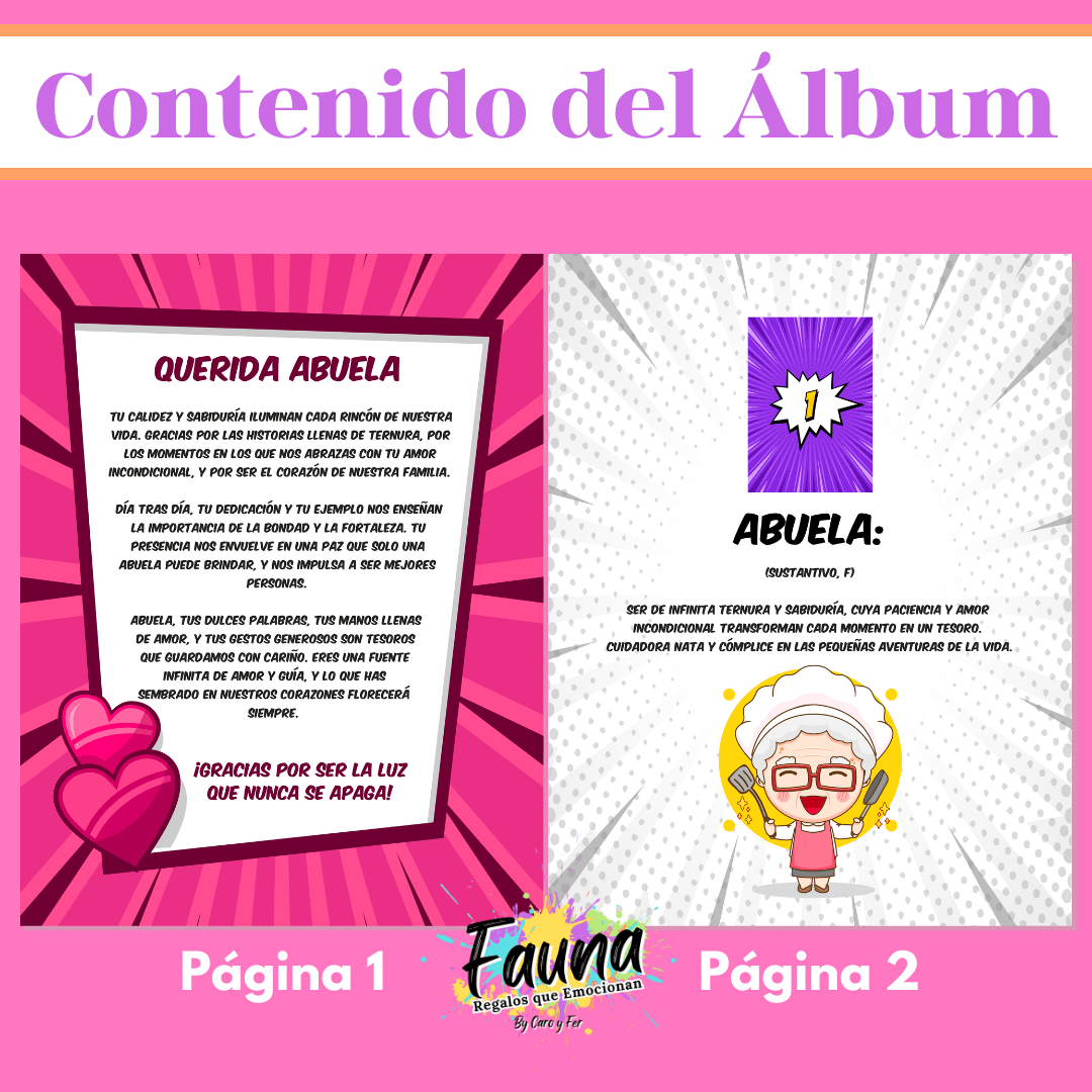 Álbum de Láminas Súper Abuela Personalizado con 18 Fotos - Fauna Regalos que emocionan