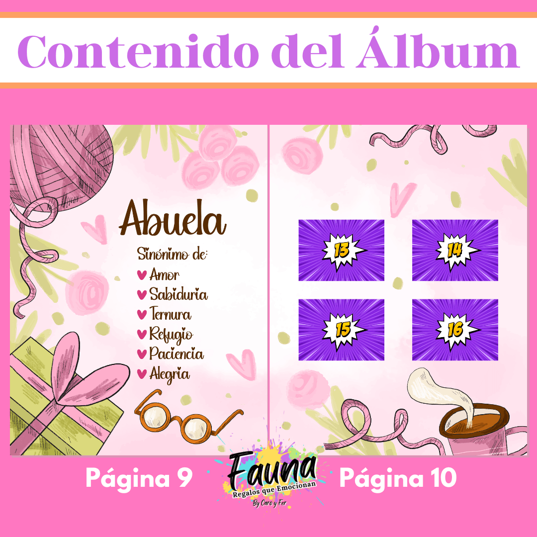 Álbum de Láminas Súper Abuela Personalizado con 18 Fotos - Fauna Regalos que emocionan