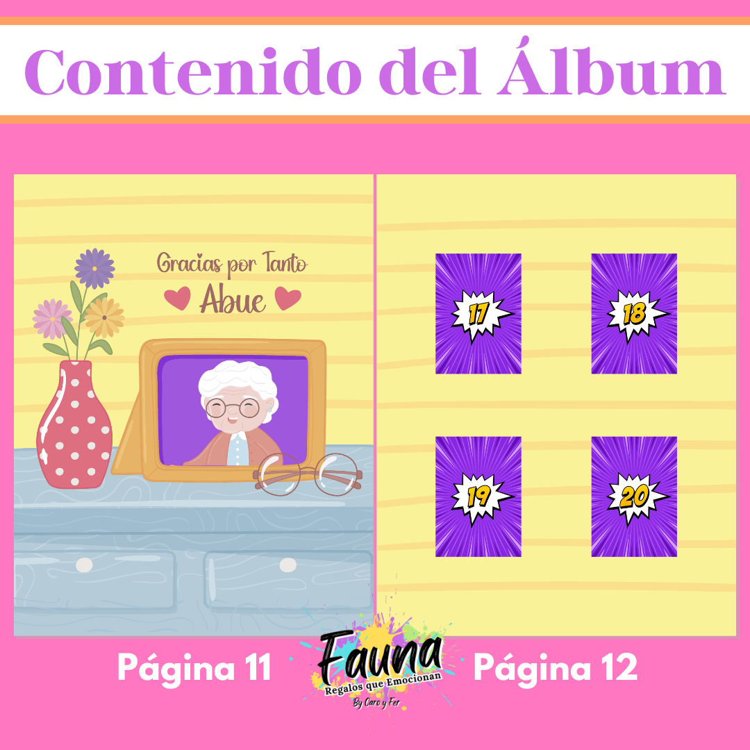 Álbum de Láminas Súper Abuela Personalizado con 18 Fotos - Fauna Regalos que emocionan