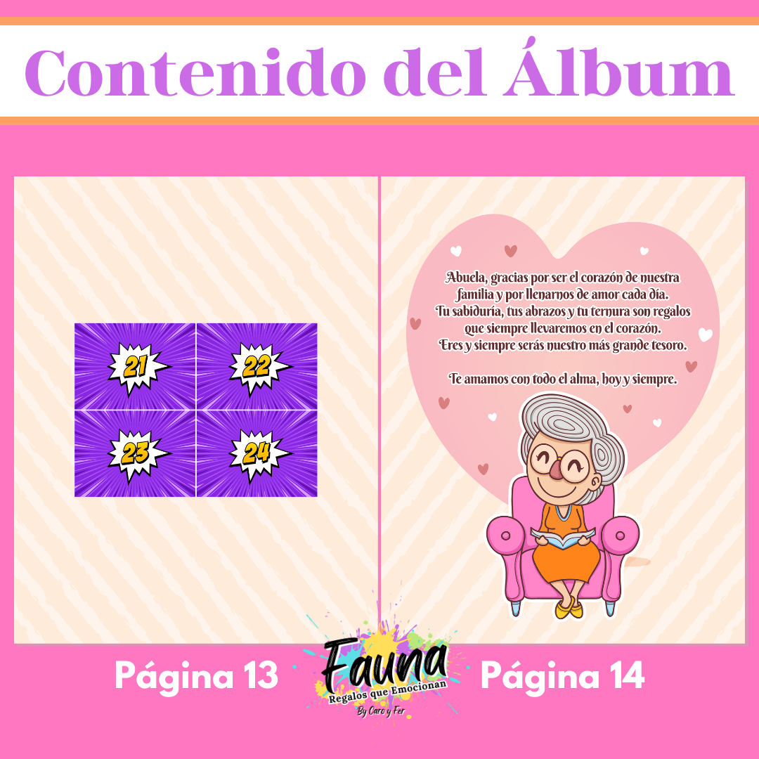 Álbum de Láminas Súper Abuela Personalizado con 18 Fotos - Fauna Regalos que emocionan
