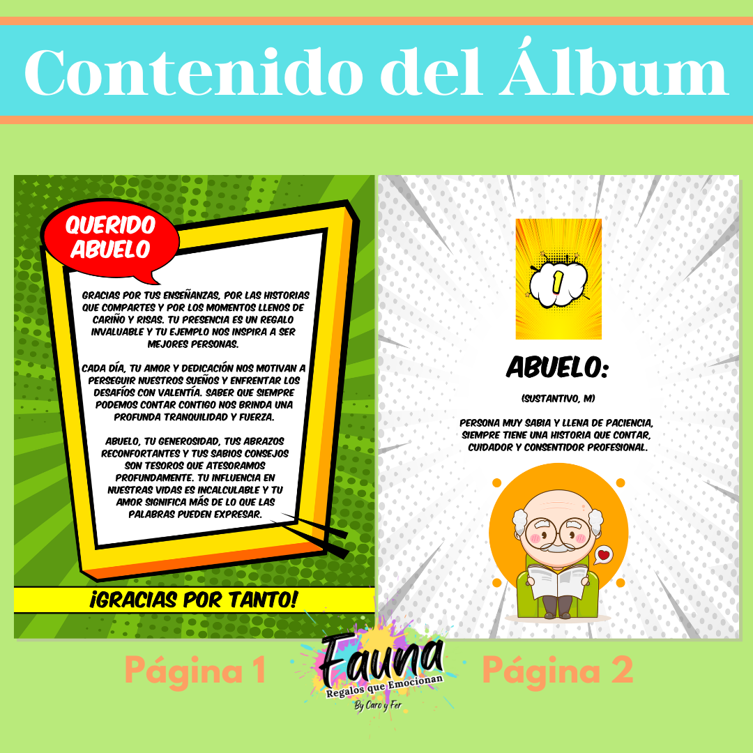 Álbum de Láminas Súper Abuelo Personalizado con 18 Fotos - Fauna Regalos que emocionan