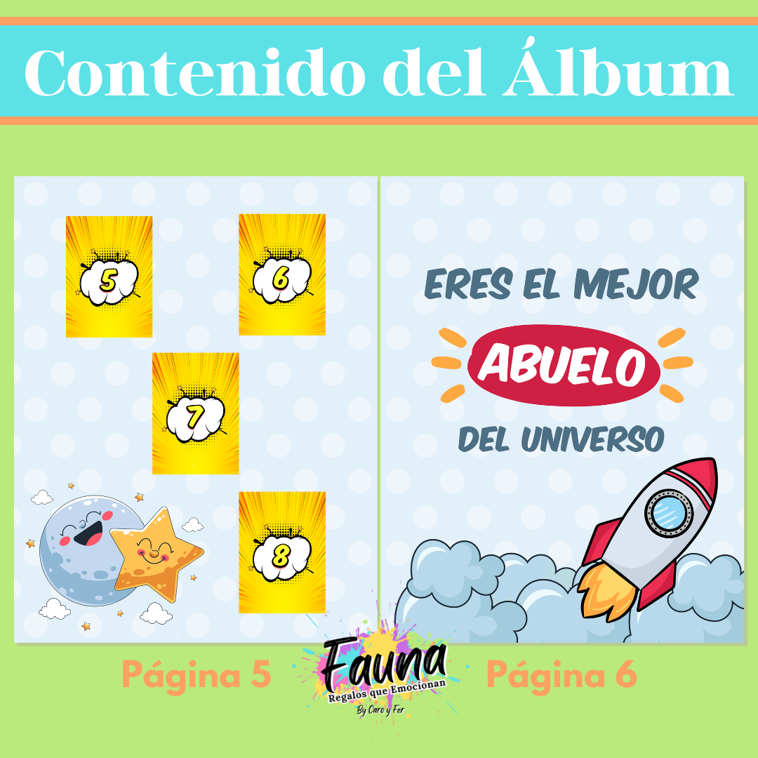 Álbum de Láminas Súper Abuelo Personalizado con 18 Fotos - Fauna Regalos que emocionan