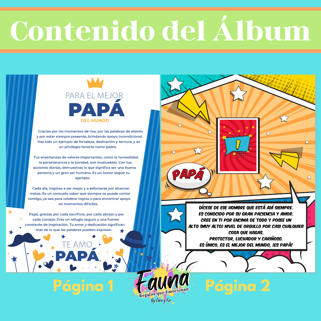 Álbum de Láminas para Papá Personalizado con 18 Fotos - Fauna Regalos que emocionan