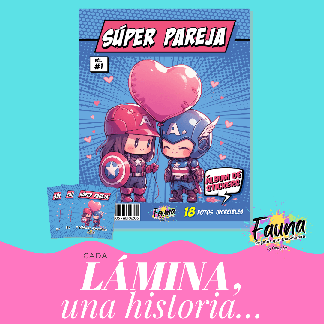 Álbum de Láminas de Súper Pareja Personalizado con 18 Fotos - Fauna Regalos que emocionan