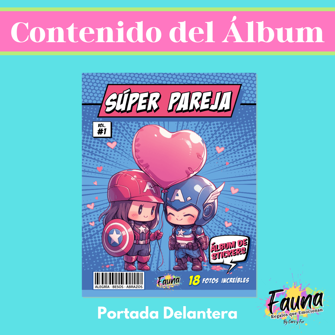 Álbum de Láminas de Súper Pareja Personalizado con 18 Fotos - Fauna Regalos que emocionan