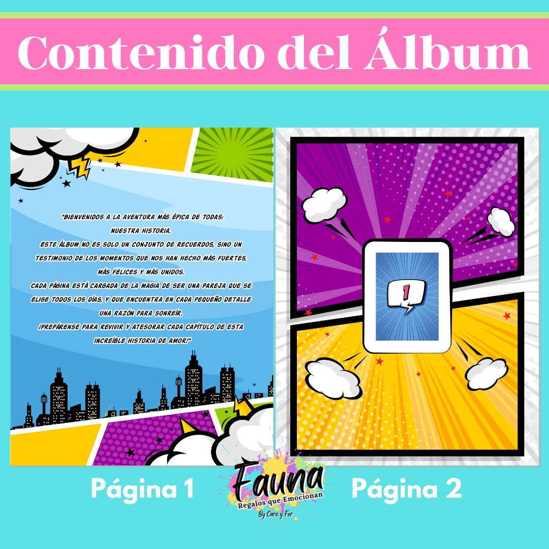 Álbum de Láminas de Súper Pareja Personalizado con 18 Fotos - Fauna Regalos que emocionan