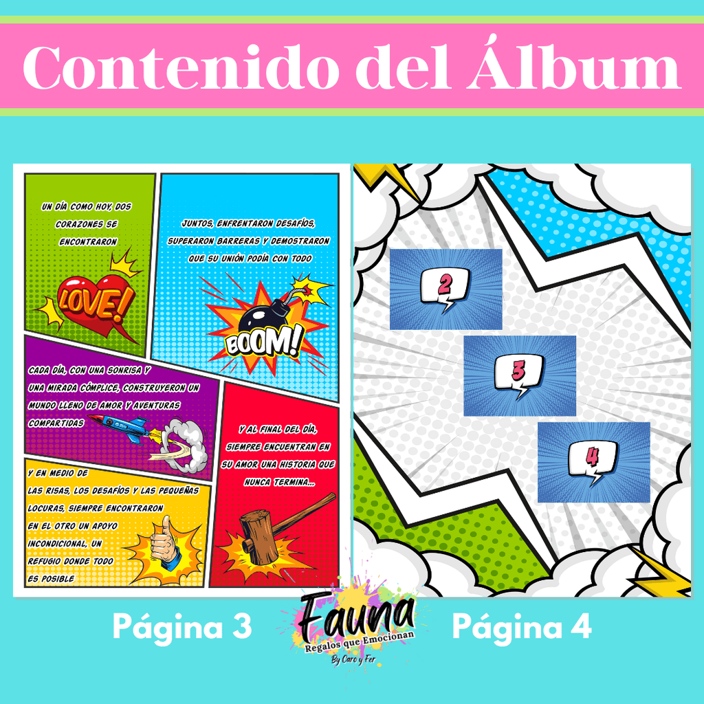 Álbum de Láminas de Súper Pareja Personalizado con 18 Fotos - Fauna Regalos que emocionan