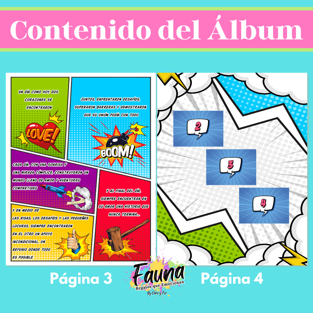 Álbum de Láminas de Súper Pareja Personalizado con 18 Fotos - Fauna Regalos que emocionan