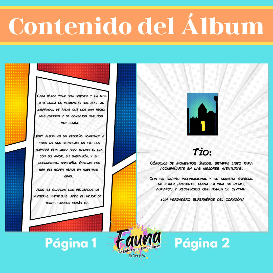 Álbum de Láminas de Súper Tío Personalizado con 18 Fotos - Fauna Regalos que emocionan