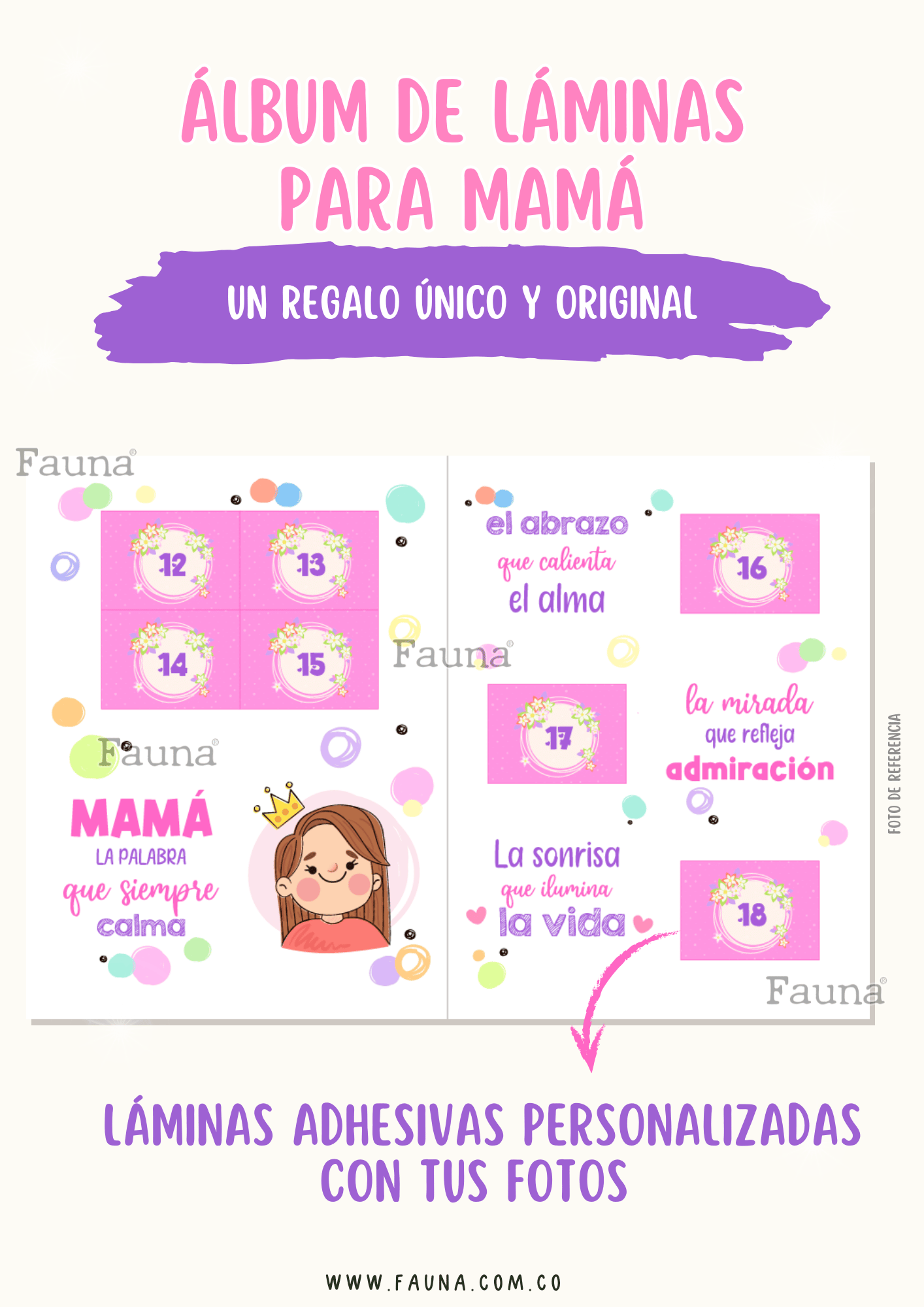 Álbum de Láminas para Mamá Personalizado con 18 Fotos - Fauna Regalos Personalizados