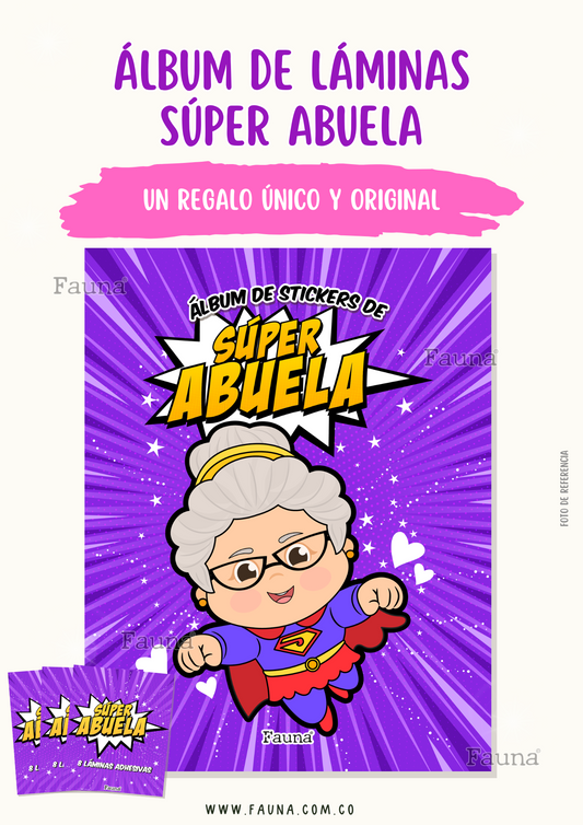 Álbum de Láminas Súper Abuela Personalizado con 18 Fotos - Fauna Regalos Personalizados