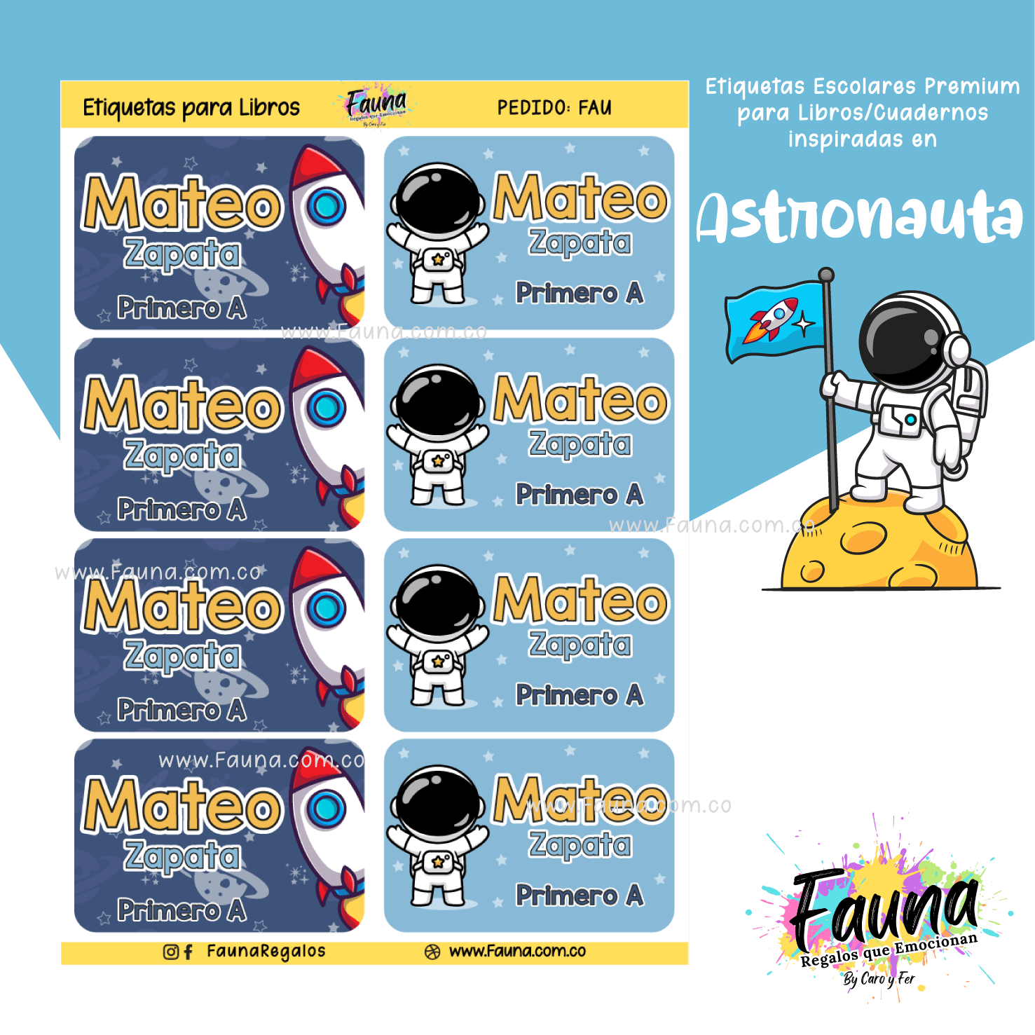 Astronauta 🚀 - Etiquetas Escolares Premium Personalizadas