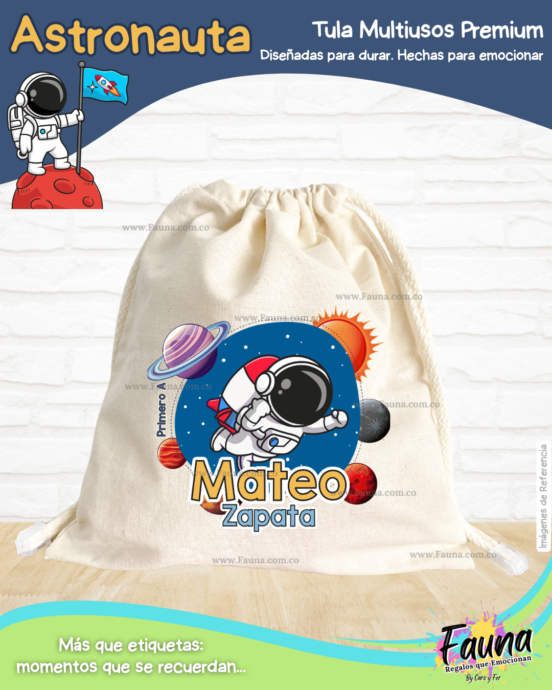 Astronauta 🚀 - Tula personalizada para niños – multiusos con nombre