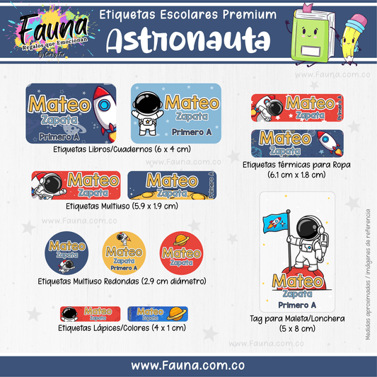Etiquetas Escolares Premium Personalizadas – Astronauta 🚀