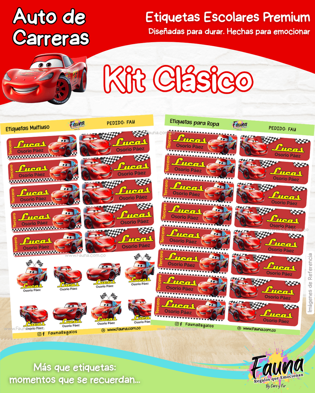Auto de Carreras 🏎️ - Etiquetas Escolares Premium Personalizadas