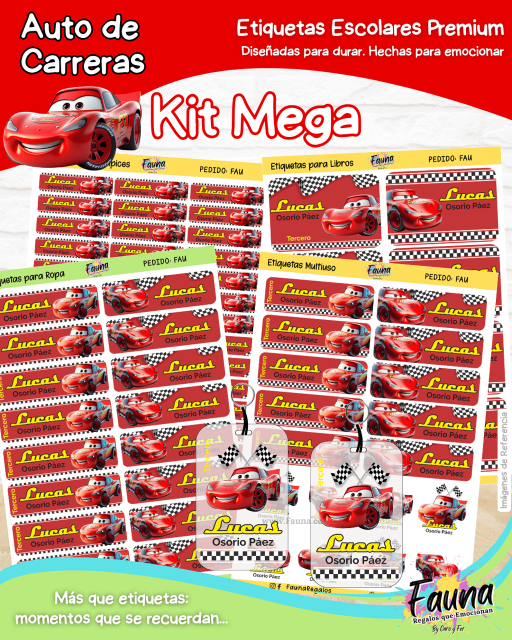 Auto de Carreras 🏎️ - Etiquetas Escolares Premium Personalizadas
