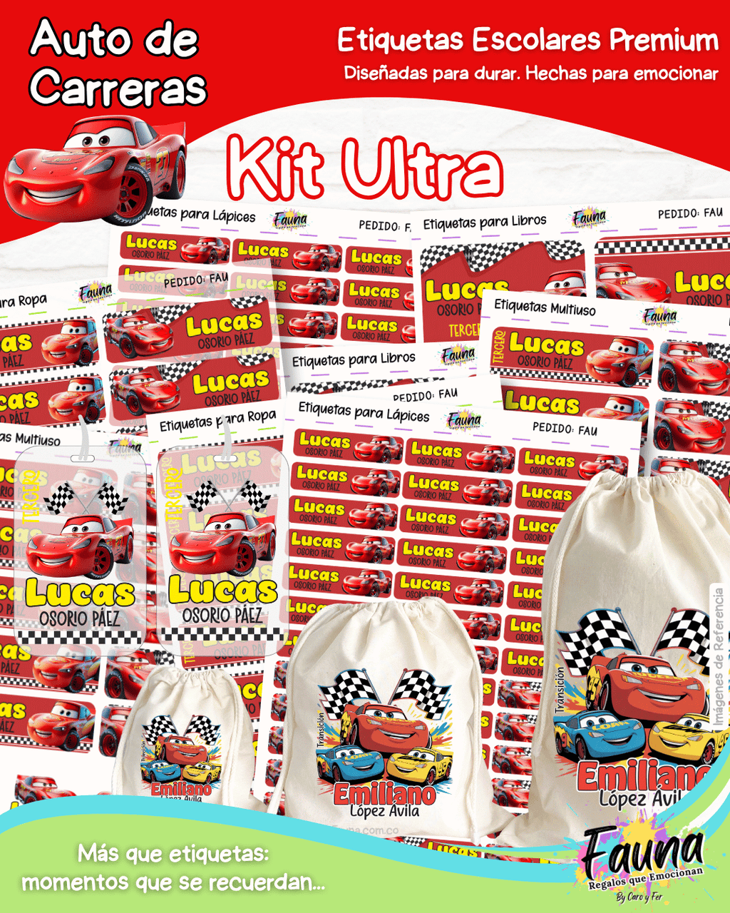 Auto de Carreras 🏎️ - Etiquetas Escolares Premium Personalizadas