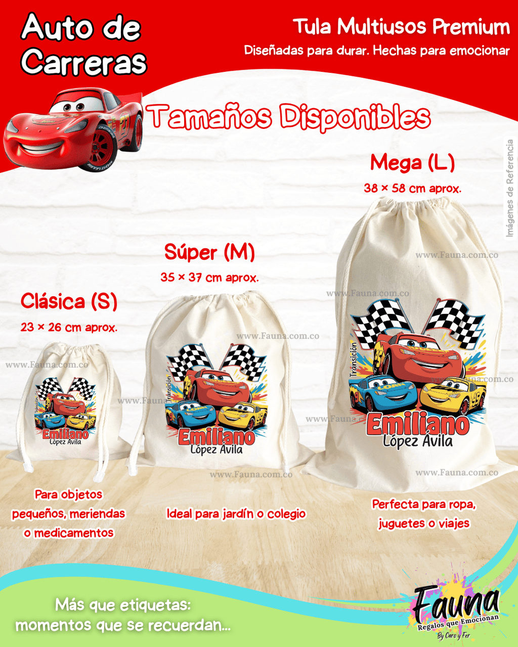 Auto de Carreras 🏎️ - Tula personalizada para niño – multiusos con nombre