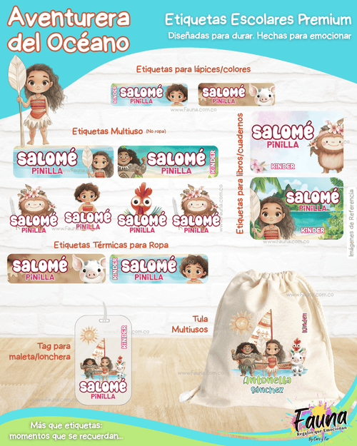 Aventurera del Océano 🌺 - Etiquetas Escolares Premium Personalizadas