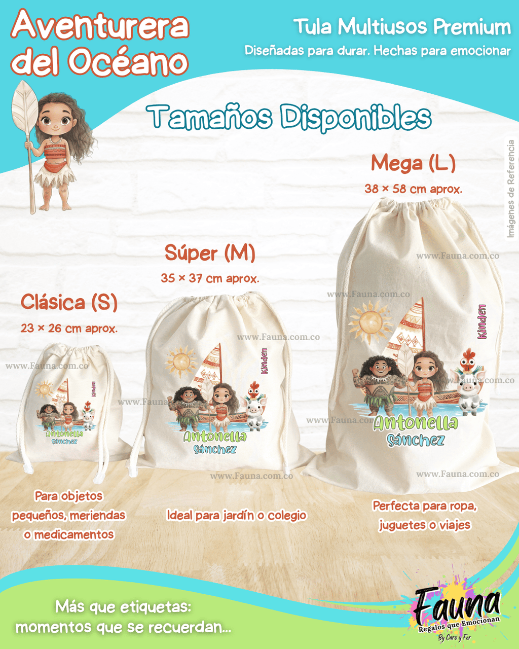 Aventurera del Océano 🌺 - Tula personalizada para niña – multiusos con nombre
