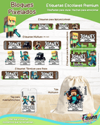 Bloques Pixelados 🟩 - Etiquetas Escolares Premium Personalizadas