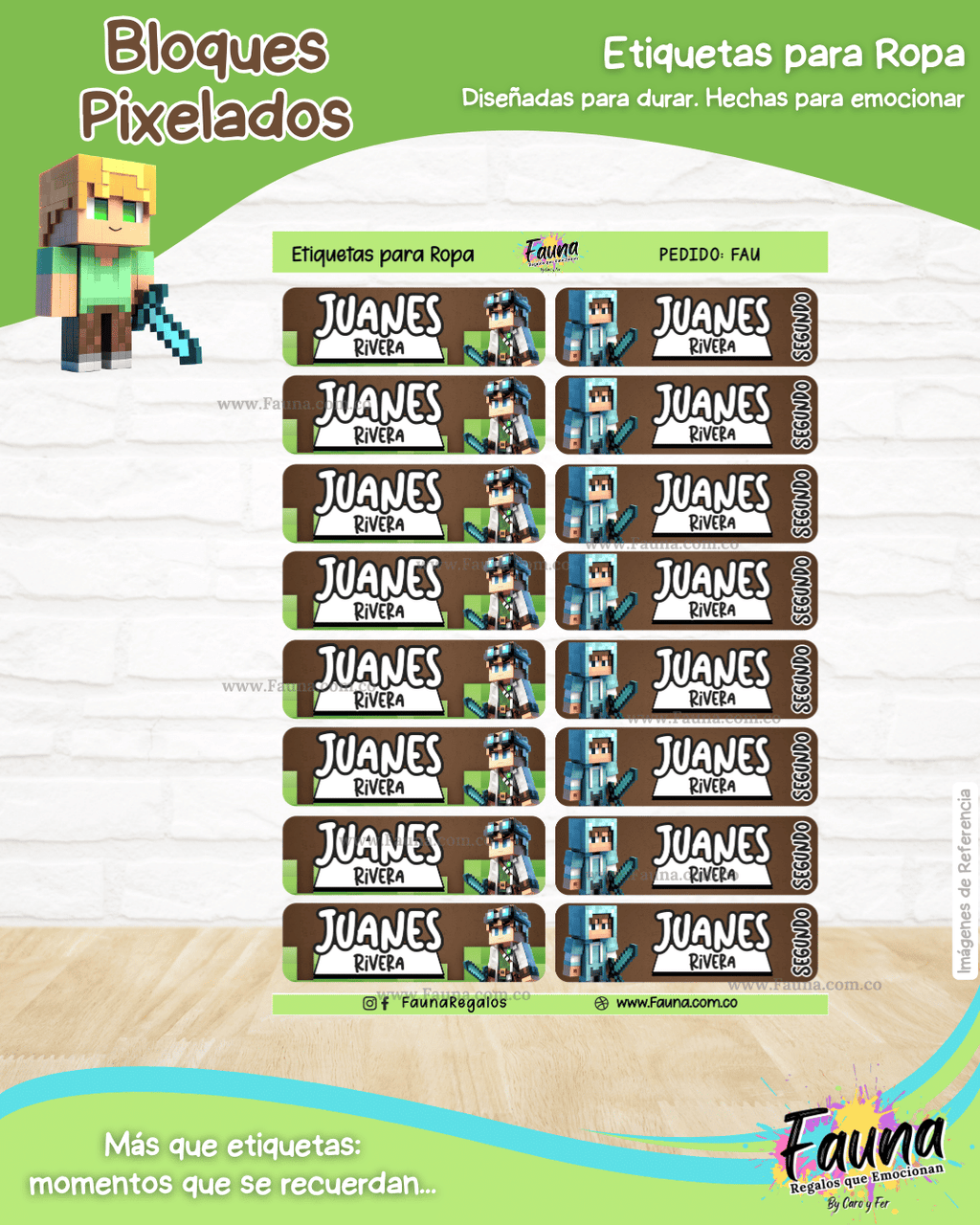 Bloques Pixelados 🟩 - Etiquetas Escolares Premium Personalizadas