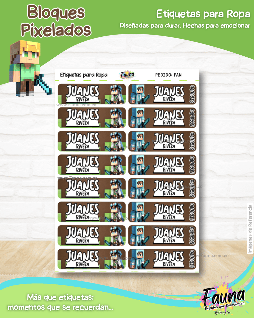Bloques Pixelados 🟩 - Etiquetas Escolares Premium Personalizadas