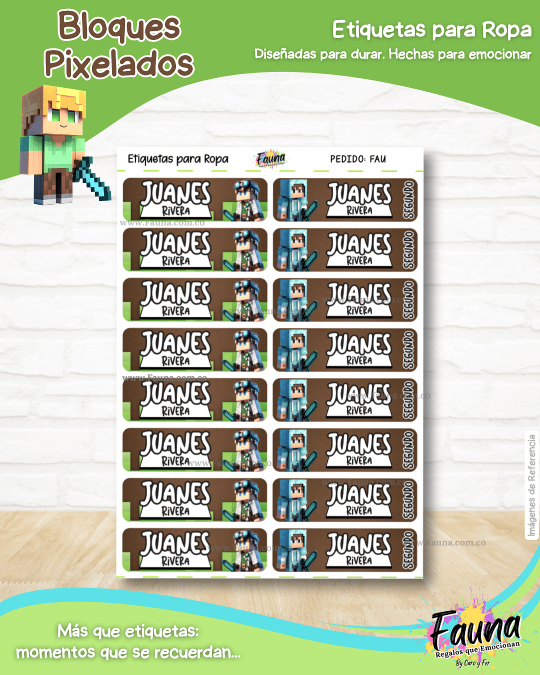 Bloques Pixelados 🟩 - Etiquetas Escolares Premium Personalizadas