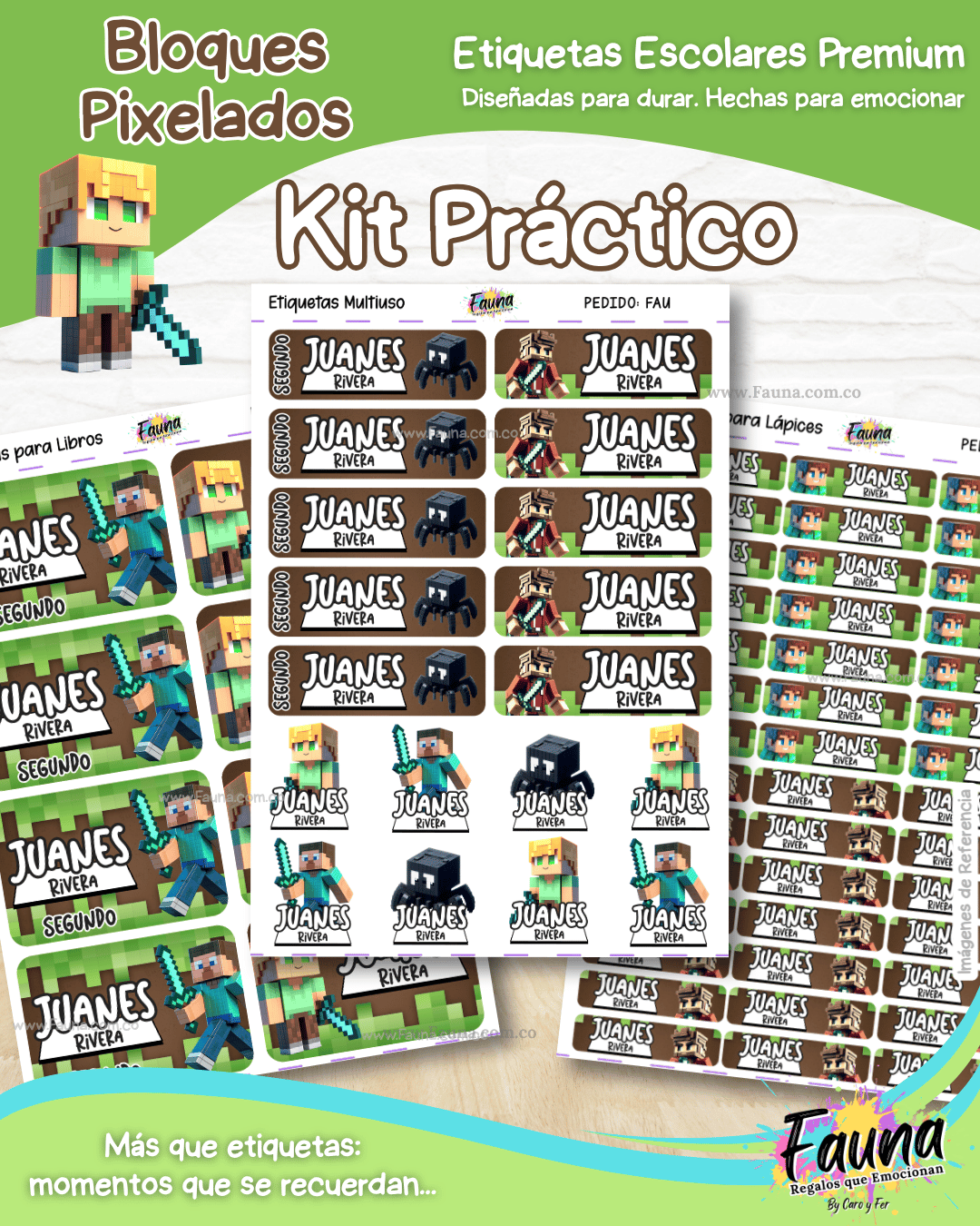 Bloques Pixelados 🟩 - Etiquetas Escolares Premium Personalizadas