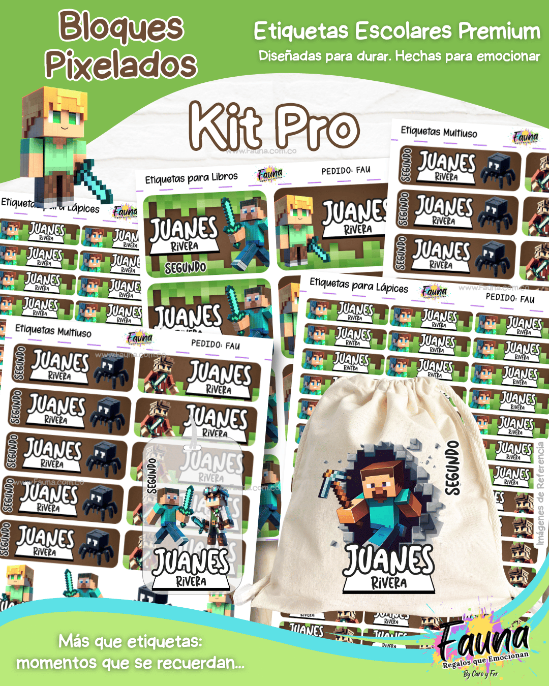Bloques Pixelados 🟩 - Etiquetas Escolares Premium Personalizadas
