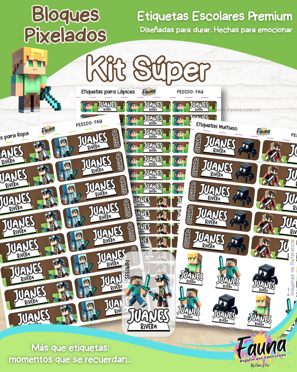 Bloques Pixelados 🟩 - Etiquetas Escolares Premium Personalizadas