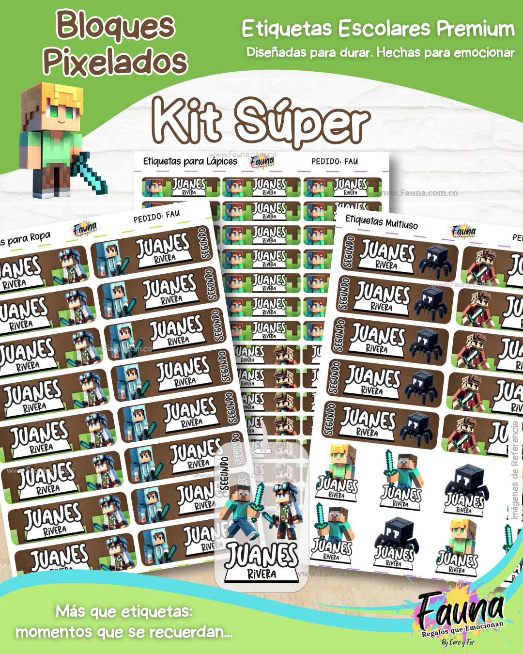 Bloques Pixelados 🟩 - Etiquetas Escolares Premium Personalizadas