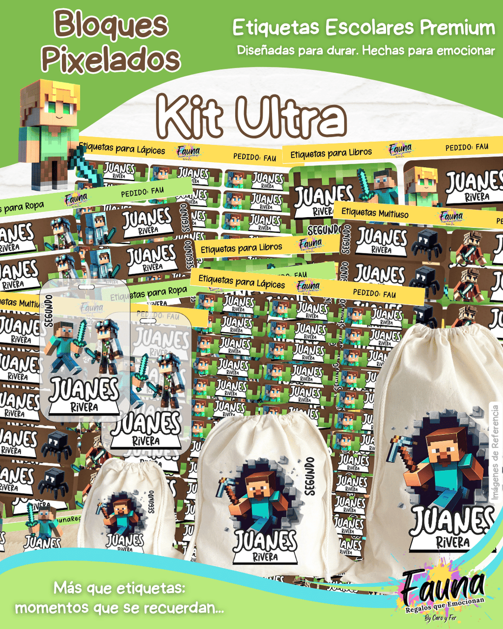Bloques Pixelados 🟩 - Etiquetas Escolares Premium Personalizadas