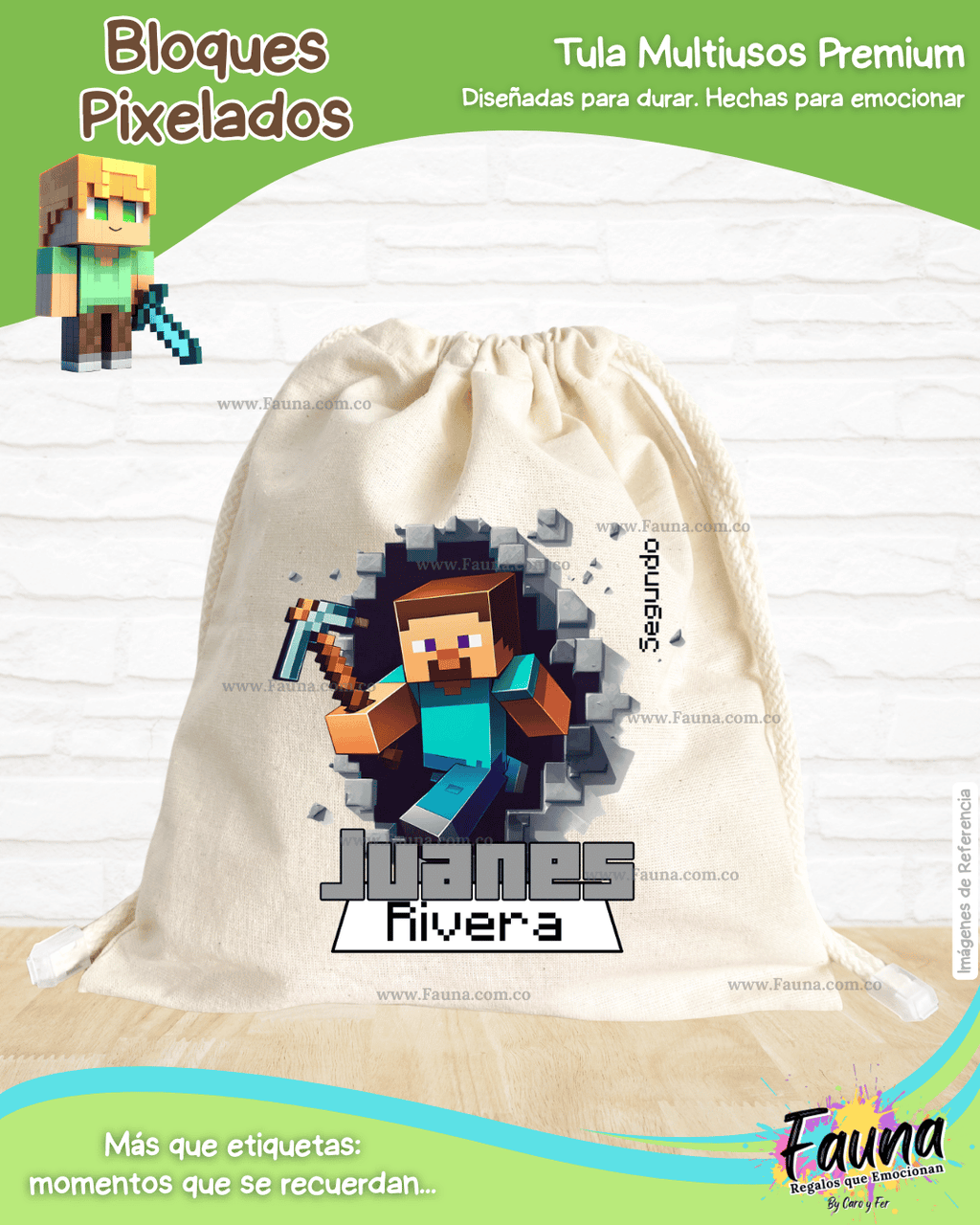 Bloques Pixelados 🟩 - Tula personalizada para niños – multiusos con nombre
