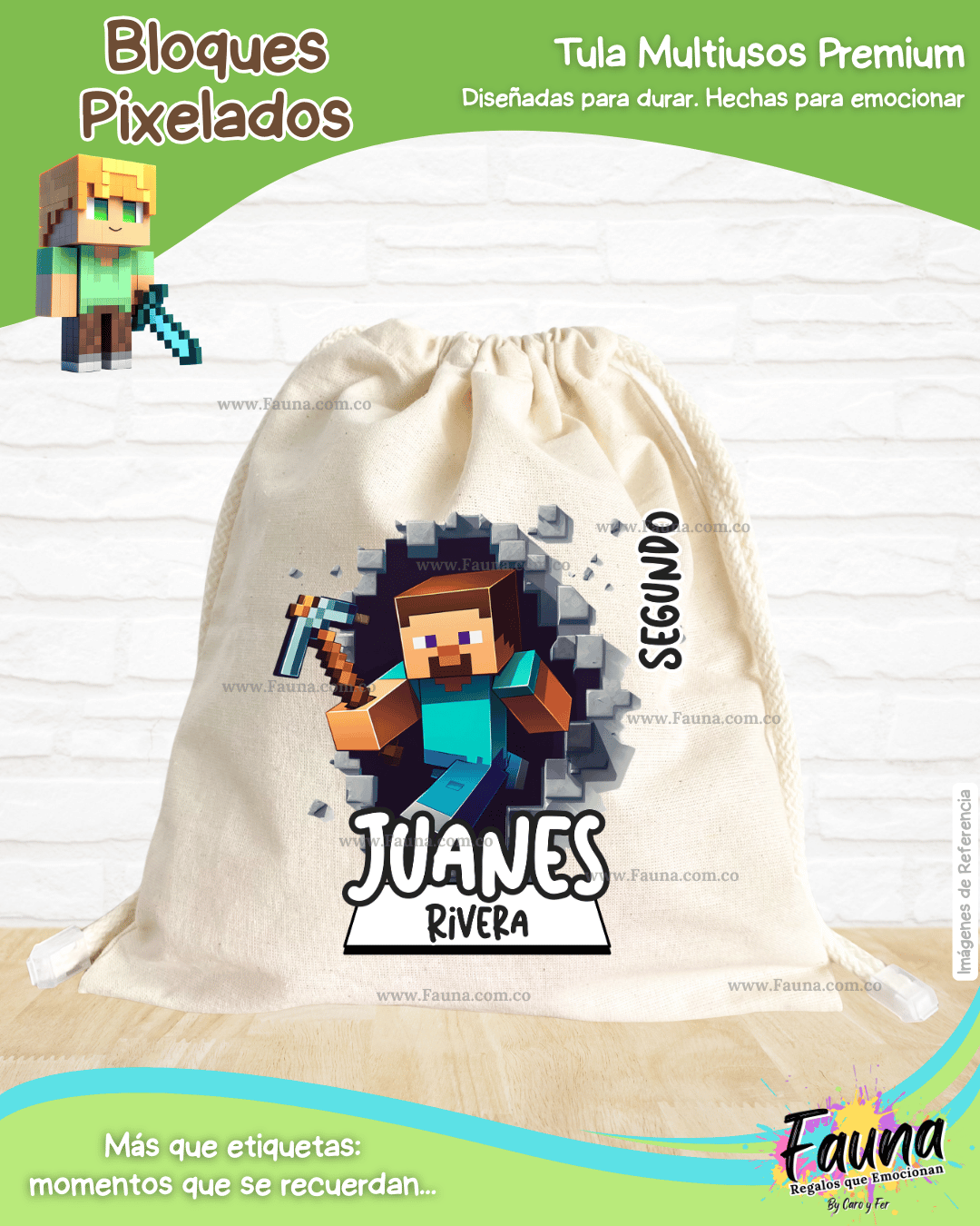 Bloques Pixelados 🟩 - Tula personalizada para niños – multiusos con nombre