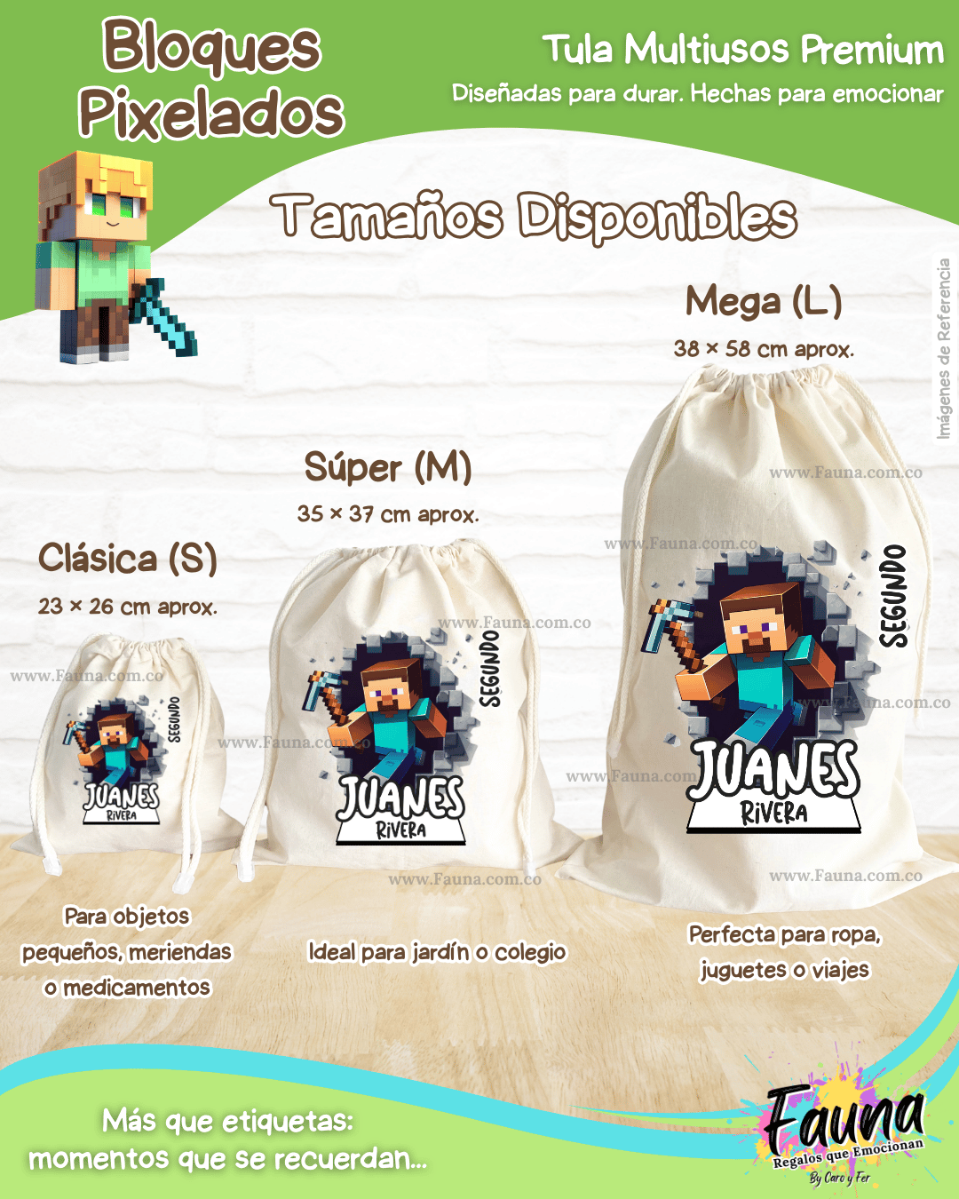 Bloques Pixelados 🟩 - Tula personalizada para niños – multiusos con nombre