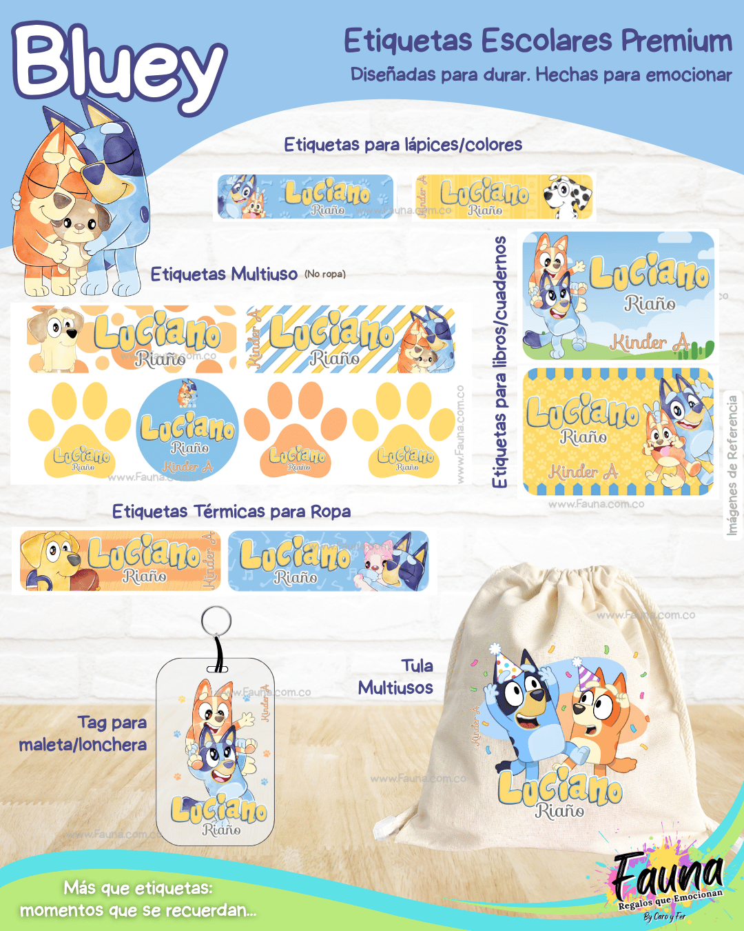 Bluey 🐾 - Etiquetas Escolares Premium Personalizadas