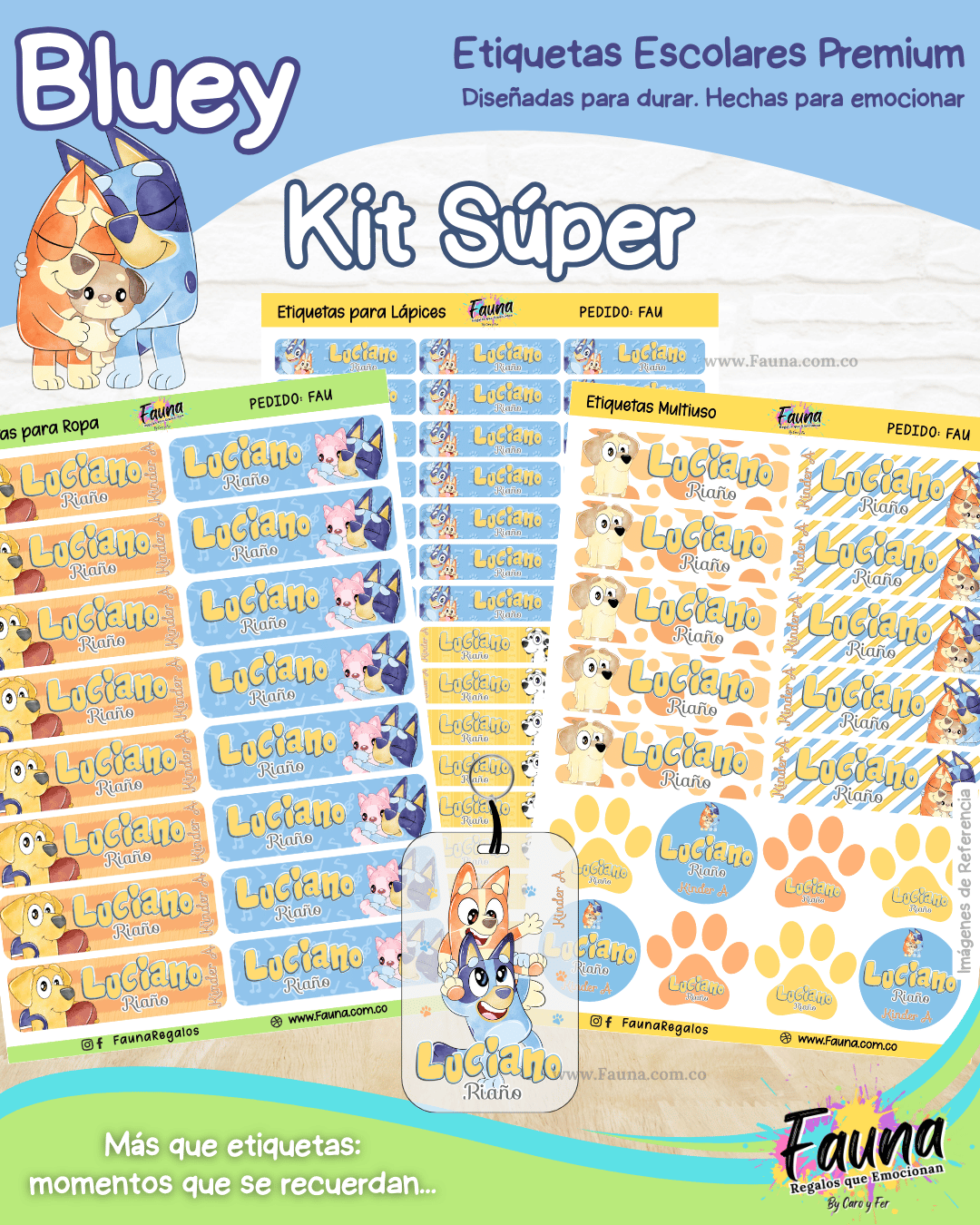 Bluey 🐾 - Etiquetas Escolares Premium Personalizadas