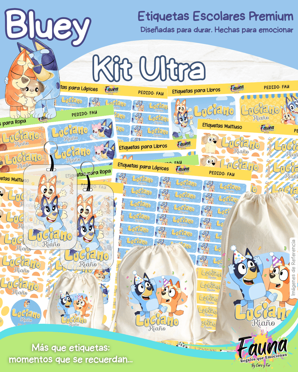 Bluey 🐾 - Etiquetas Escolares Premium Personalizadas