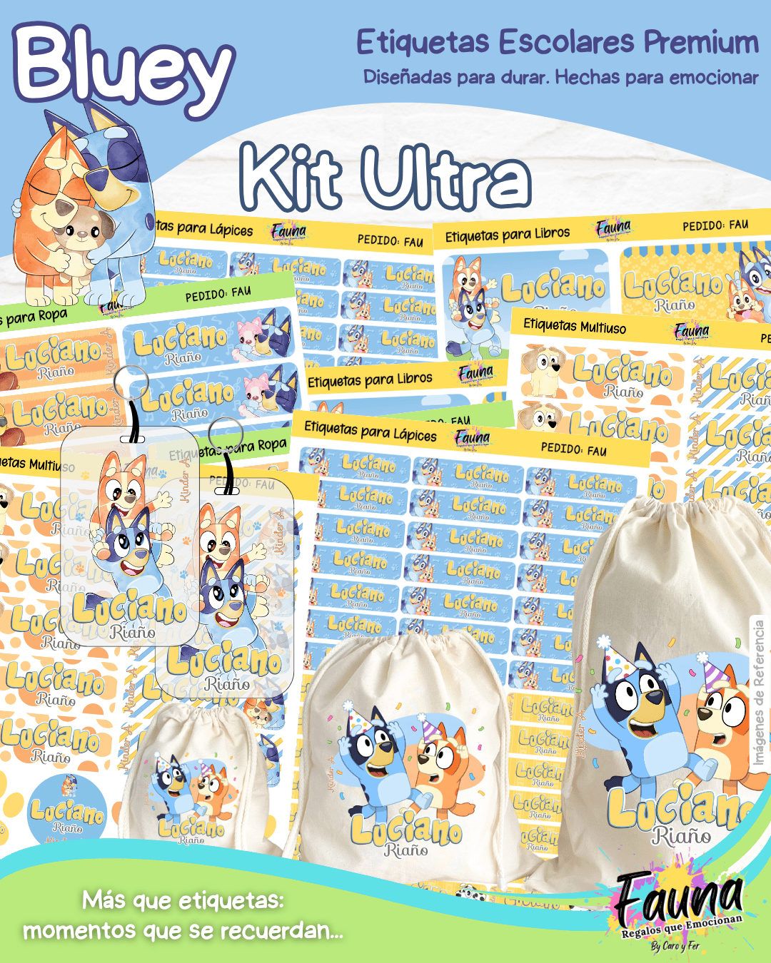 Bluey 🐾 - Etiquetas Escolares Premium Personalizadas