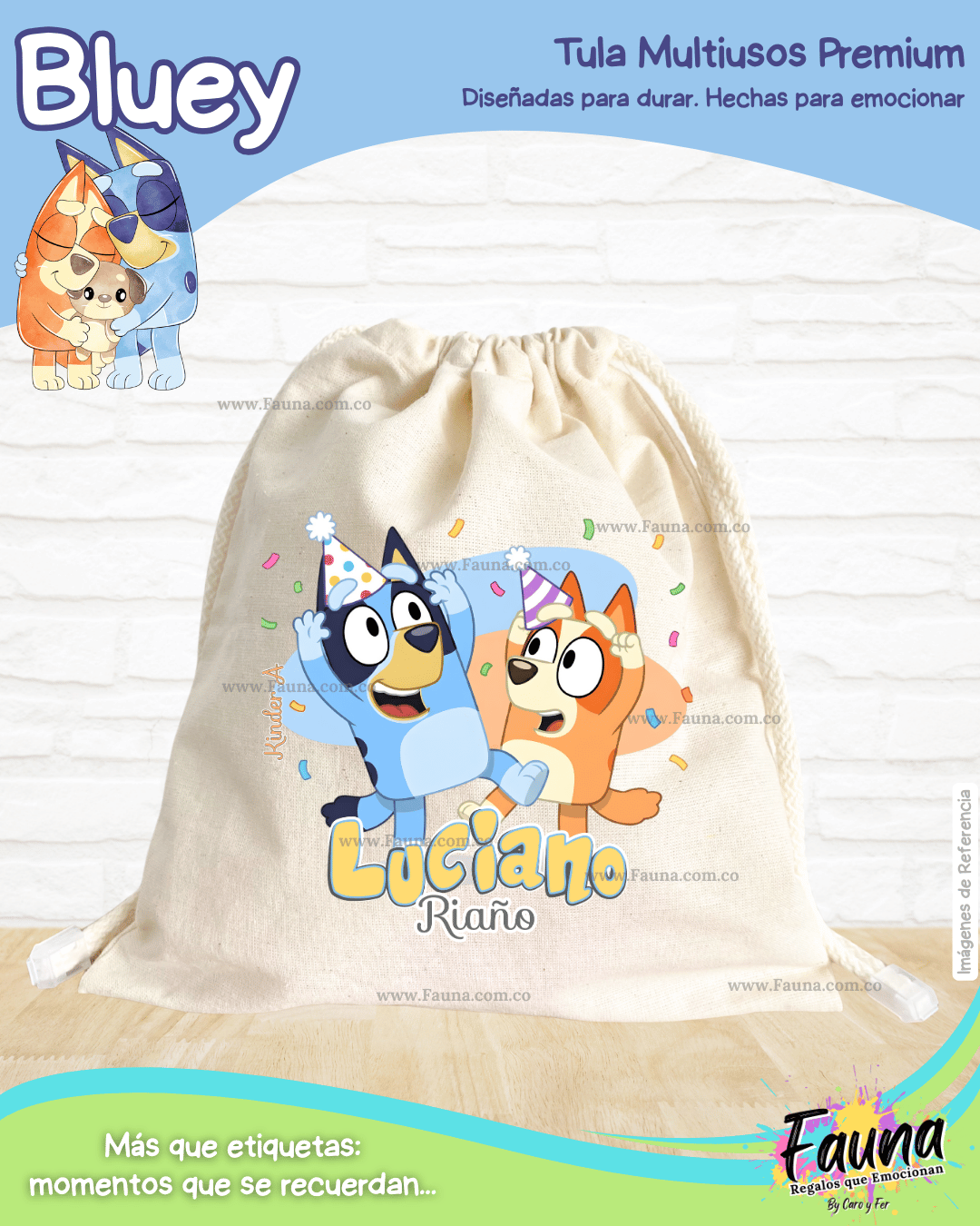 Bluey 🐾 - Tula personalizada para niños – multiusos con nombre