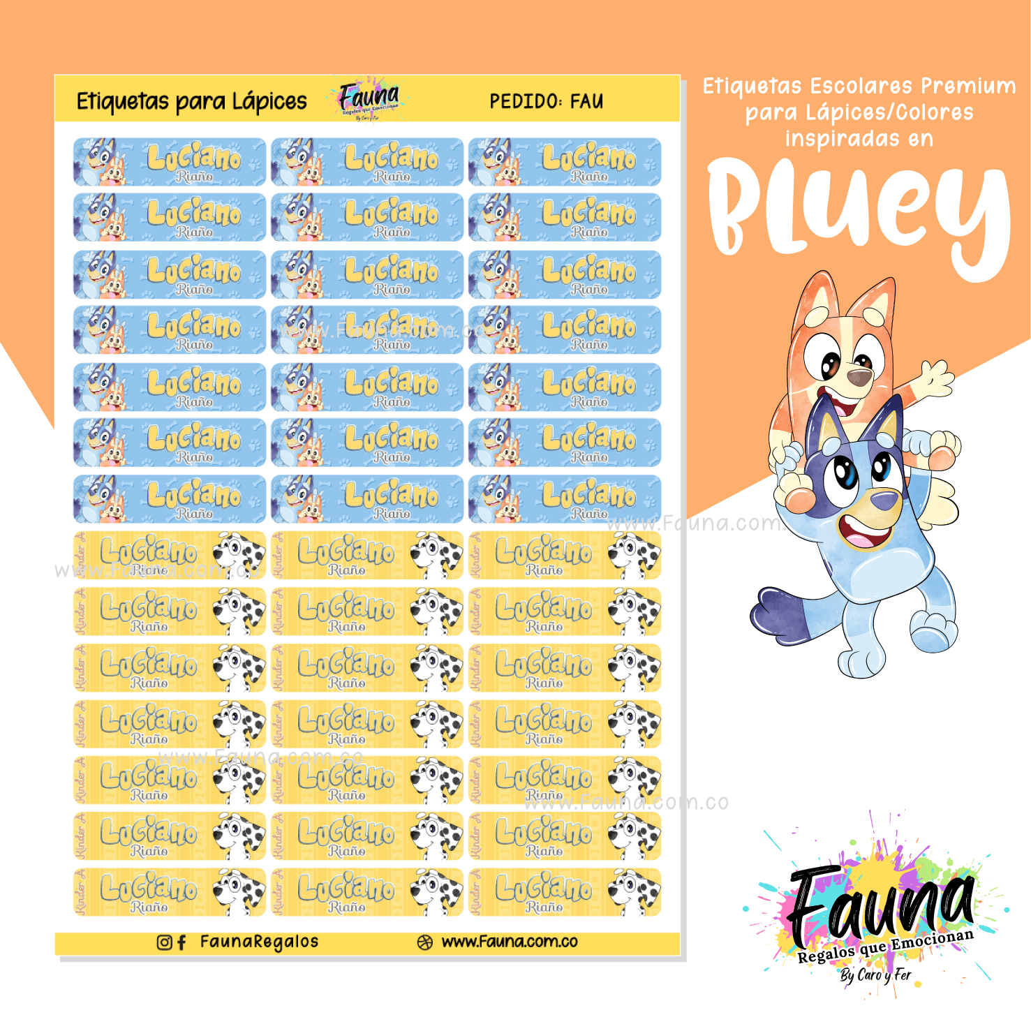 Etiquetas Escolares Premium Personalizadas – inspiradas en Bluey 💙🐾 - Fauna Regalos que emocionan