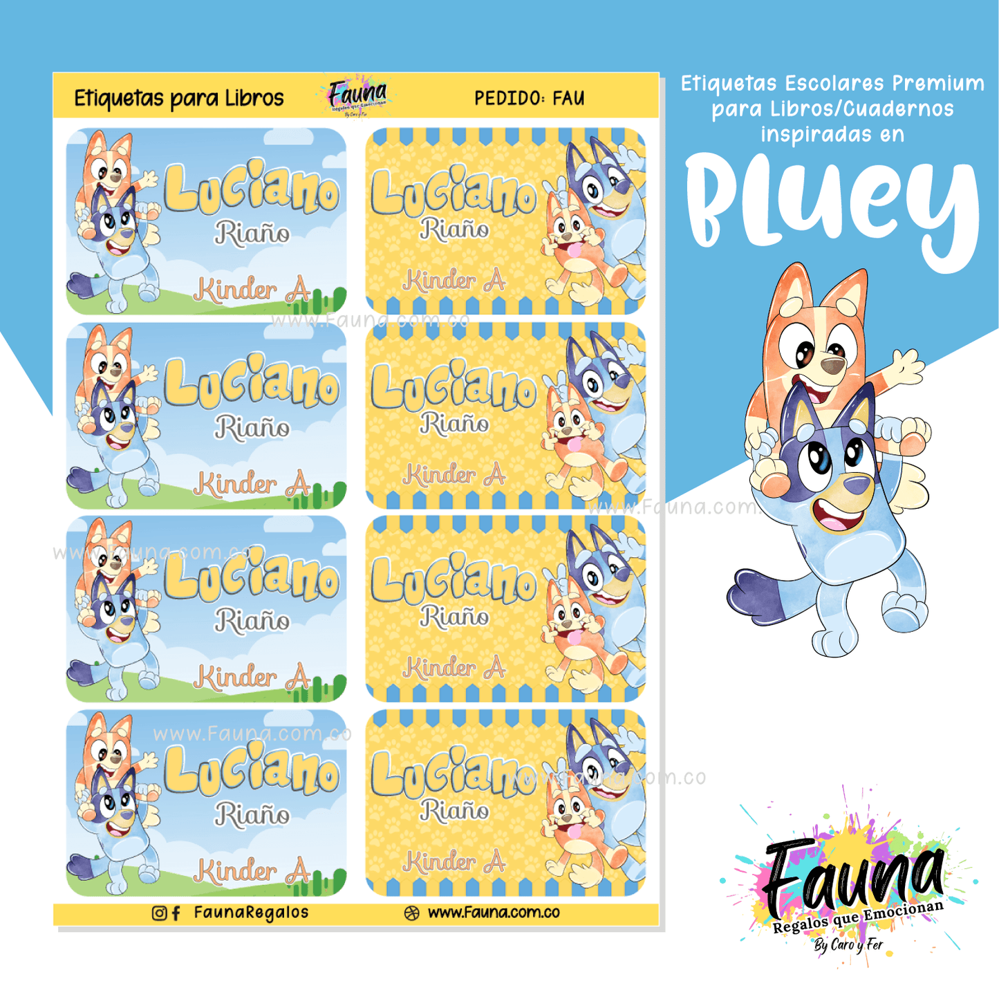 Etiquetas Escolares Premium Personalizadas – inspiradas en Bluey 💙🐾 - Fauna Regalos que emocionan