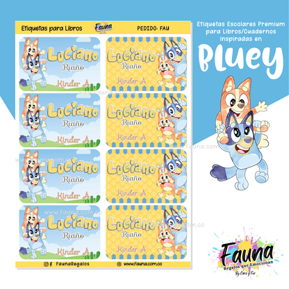 Etiquetas Escolares Premium Personalizadas – inspiradas en Bluey 💙🐾 - Fauna Regalos que emocionan
