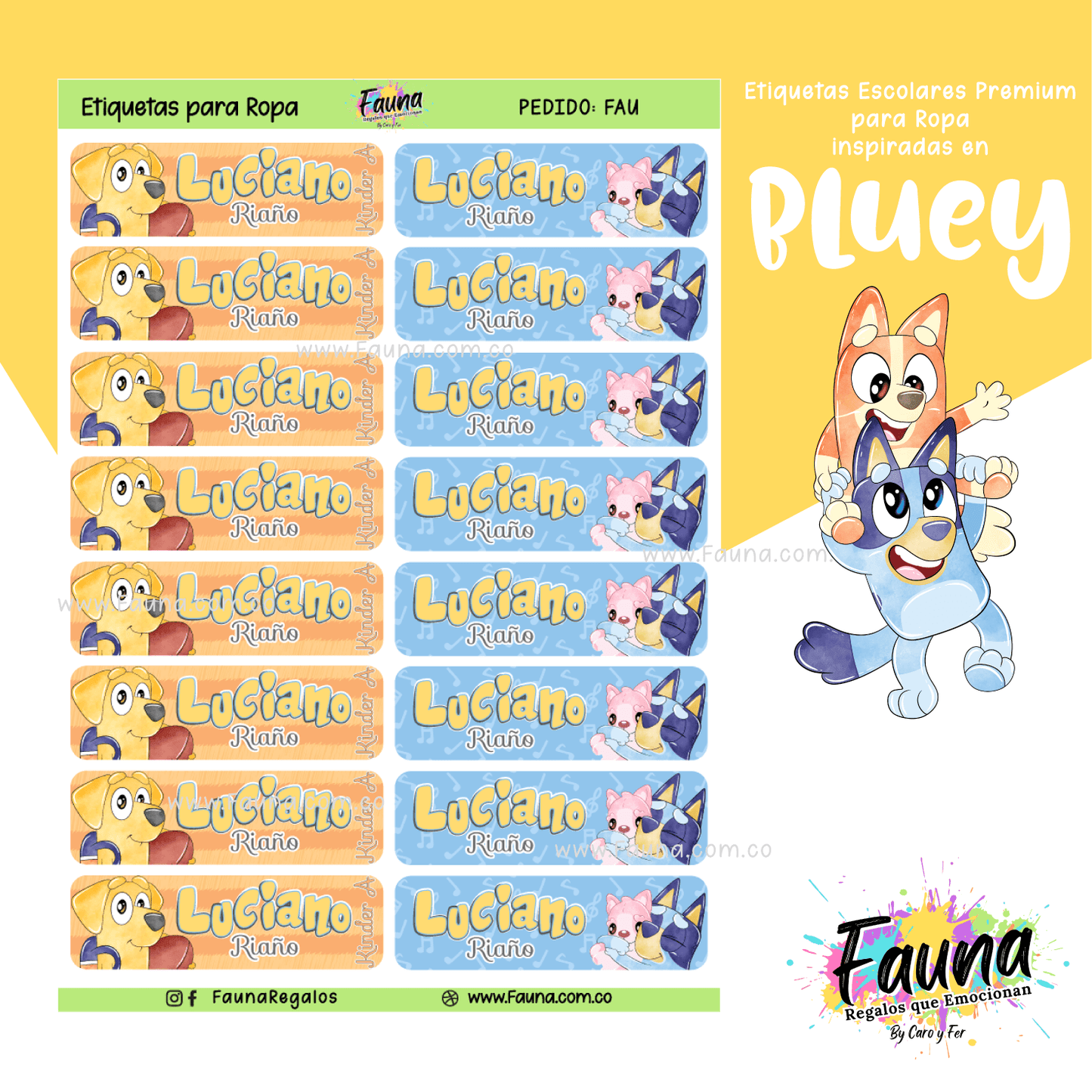 Etiquetas Escolares Premium Personalizadas – inspiradas en Bluey 💙🐾 - Fauna Regalos que emocionan