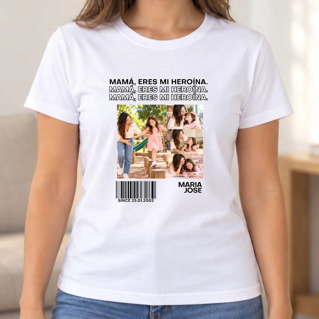 Mamá, Eres Mi Heroína – Camiseta Personalizada con Fotos
