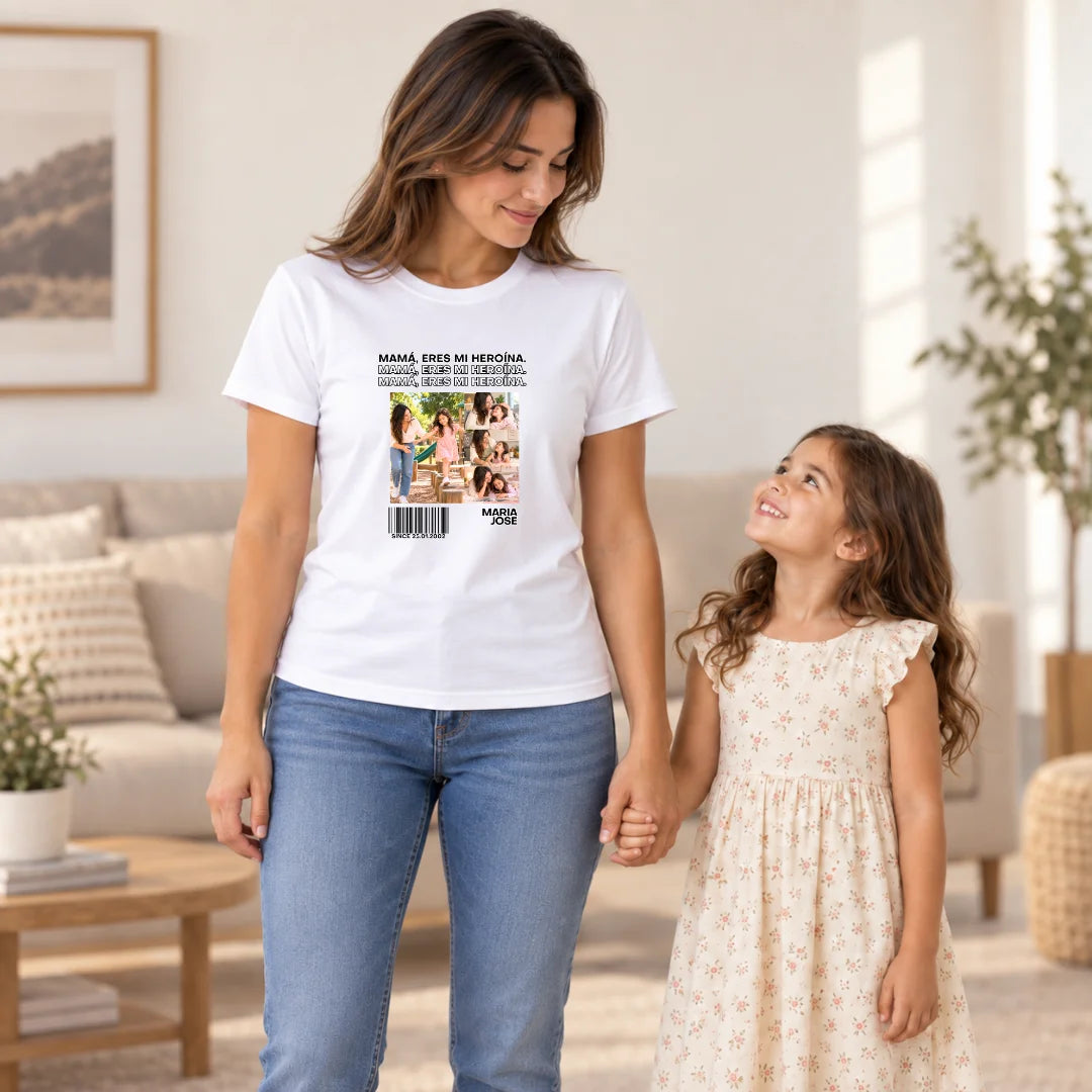 Mamá, Eres Mi Heroína – Camiseta Personalizada con Fotos
